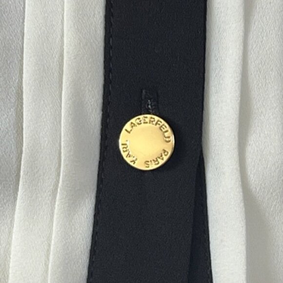 Karl Lagerfeld NWOT Black Lace Overlay White Sleeveless Button Down Shirt Medium - Picture 5 of 13